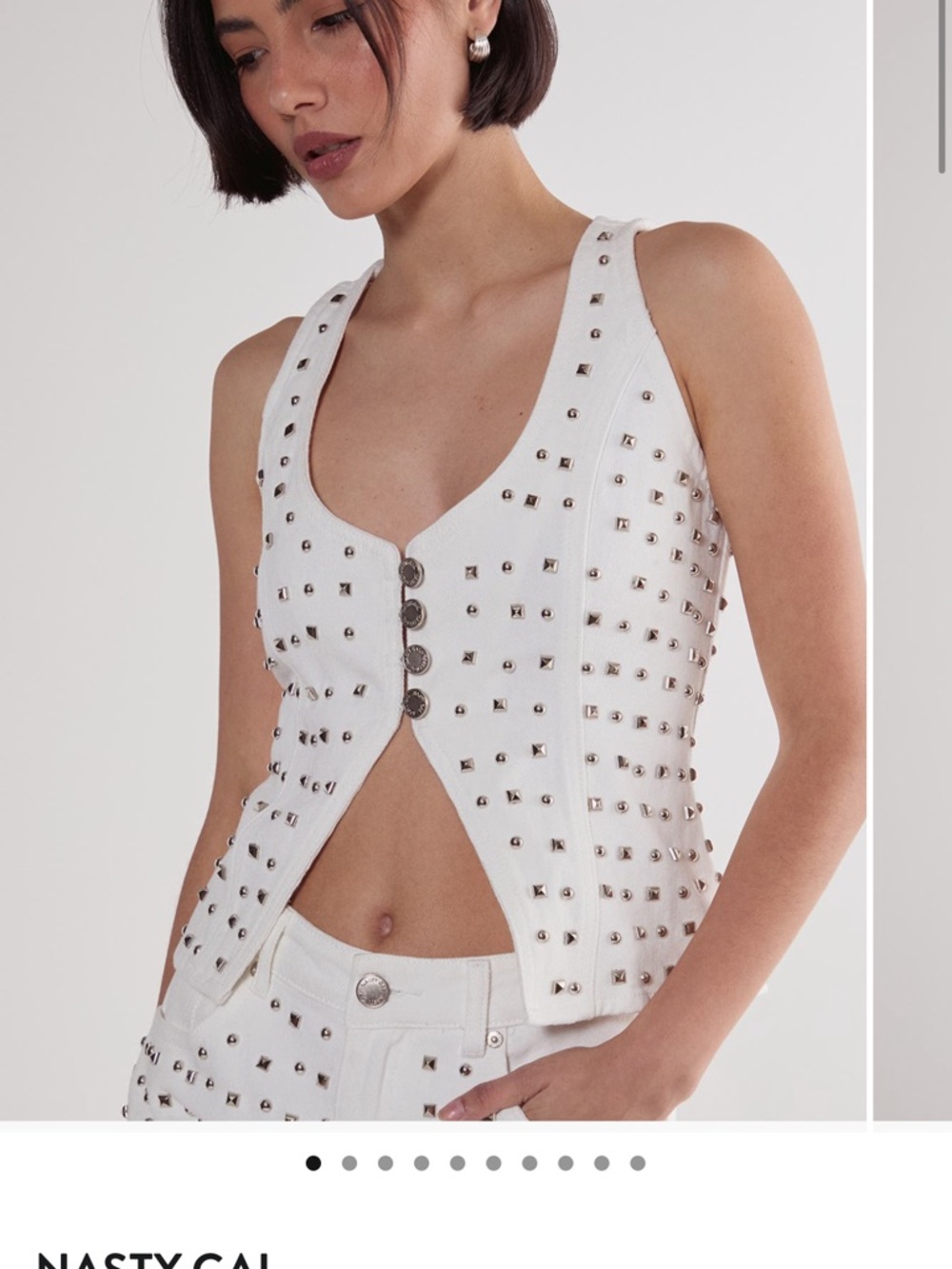 Nasty Gal Studded Denim Corset Top – White – US 8 - Picture 4 of 6